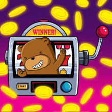 a cartoon illustration of a bear in a slot machine that says " winner "