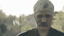 a man with gray hair and a mustache is looking at the camera .