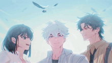 two anime characters are standing next to each other with one making a funny face