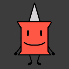 a cartoon drawing of a red pin with a white cone on top of it