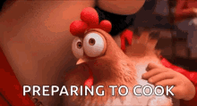 chicken petting staring im watching you cooking