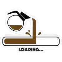 a sticker that says loading with a picture of a coffee pot