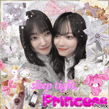 a picture of two girls with the words sleep tight princess in pink