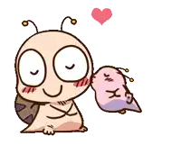 a cartoon snail is holding a heart in front of his eyes