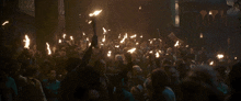 a crowd of people holding torches in their hands