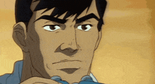 a close up of a cartoon character 's face with a serious look on his face