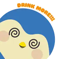 a penguin holding a bottle of water with the words drink more