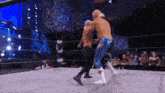 two wrestlers in a ring with the word aew on the ring ropes