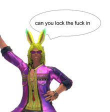 a man with bunny ears and a speech bubble that says can you lock the fuck in