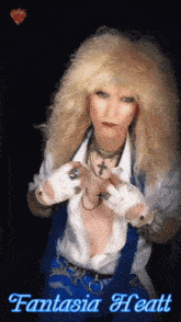 a woman with blonde hair and white gloves has the name fantasia heatt above her