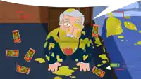 a cartoon of a man with a lot of food on his face and a sign that says rec