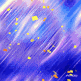 a blue and purple background with yellow confetti falling from the sky