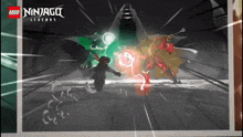 a poster for lego ninjago legends showing two characters fighting