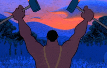 a cartoon drawing of a man lifting a hammer over his head
