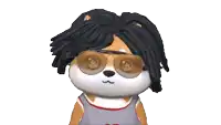 a close up of a dog wearing sunglasses and a wig