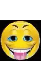 a close up of a smiley face with its tongue out .