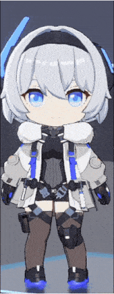 a cartoon character with white hair and blue eyes is wearing a white jacket