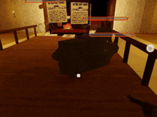 a screenshot of a video game with a wanted poster on the wall above a table