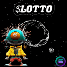 a cartoon character with a pool ball and the word lotto on the top