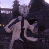 a person with horns and a shirt that says l