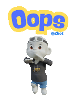 a cartoon character standing in front of a sign that says oops @zhot