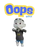 a cartoon character standing in front of a sign that says oops @zhot