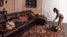 Young Woman Vacuum Cleaning Vacuum Cleaner Gif GIF