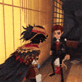 a man in a tuxedo is standing next to a woman in a pirate outfit