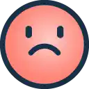 a red circle with a sad face in the middle of it .