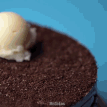 a close up of a chocolate cake with a scoop of ice cream on top ..