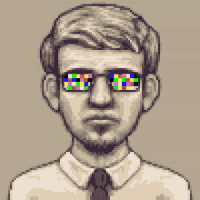a pixel art drawing of a man with glasses and a tie