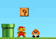 a man playing a video game with a green pipe and a red box