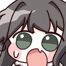 a close up of a cartoon character with a surprised expression on her face