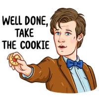 a cartoon of a man with the words well done take the cookie