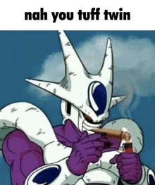 a cartoon character is smoking a cigar and the caption says nah you tuff twin