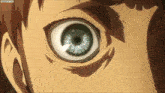 a close up of a person 's eye with the words subjects of war written below it