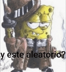 a cartoon of spongebob wearing a suit and tie holding a gun .