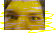 a close up of a person 's face with yellow lines behind it