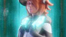 a close up of a cartoon character wearing a hat and holding a light .