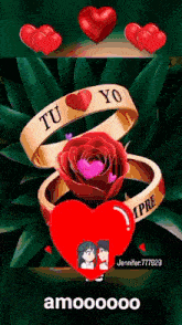a couple of rings with the words tu yo written on them