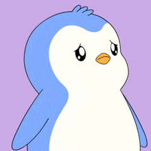 a penguin with a sad look on its face