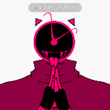 a pixel art drawing of a person with a clock on their head and the words " alight motion " above them