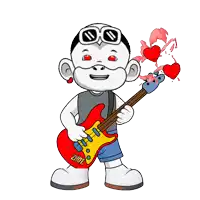 a cartoon character is holding a guitar that says zhot