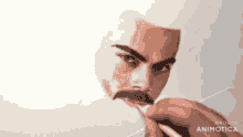 a man with a mustache is being drawn with a pencil .