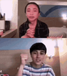 a man and a woman are talking to each other on a video call ..