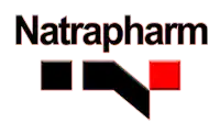 a black and red logo for natrapharm with a red square