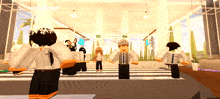 a group of roblox characters are standing in a room with a green sign that says g4