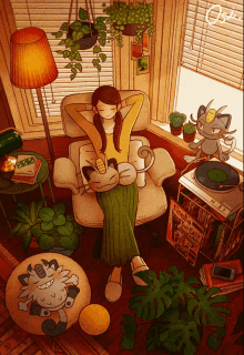 relaxing anime girl cat animation pokemon