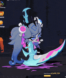 a cartoon character has a total score of 62,690,729 on the screen