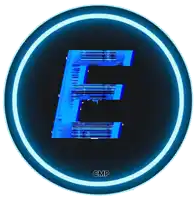a blue letter e in a circle with cmp below it